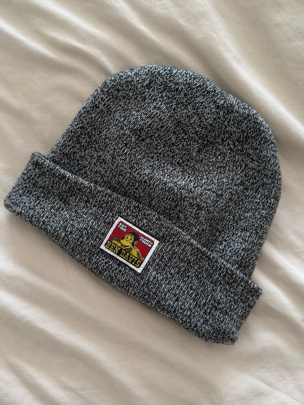 Ben Davis Cuffed Knit Marled Black/Grey Beanie with Logo Patch